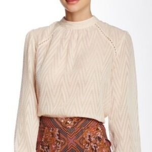 Free‎ People Mock Neck Long Sleeve Button Down Chevron Blouse - M
